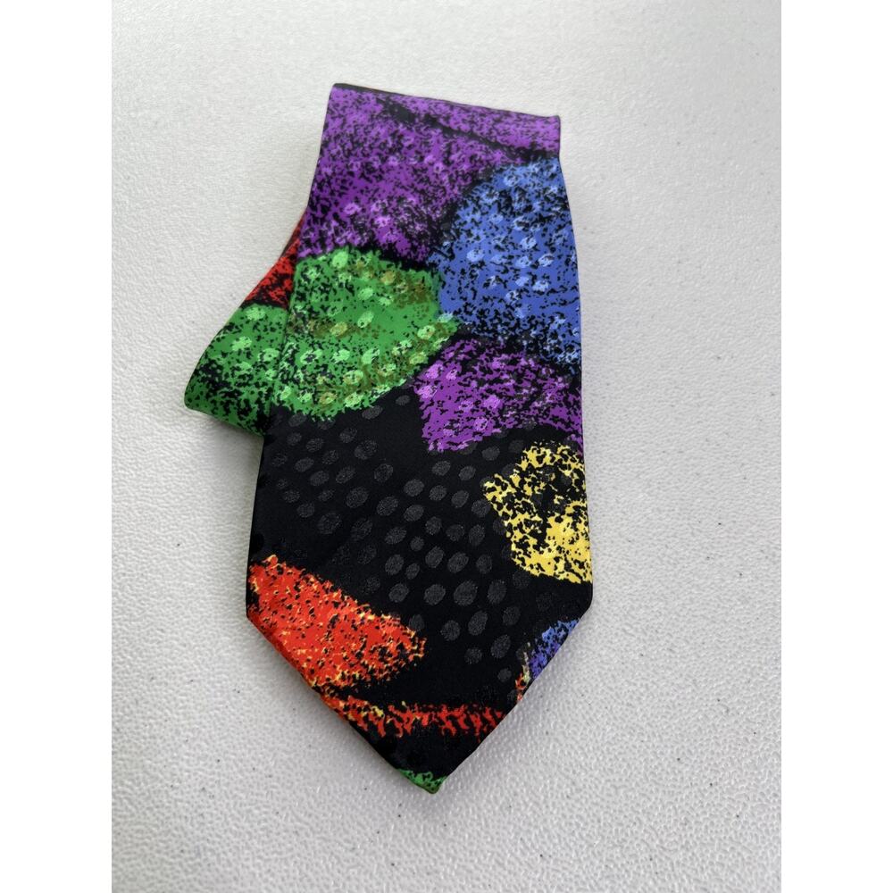 Emilio Ponti Black, Purple, Green Geometric Pattern Tie NWOT